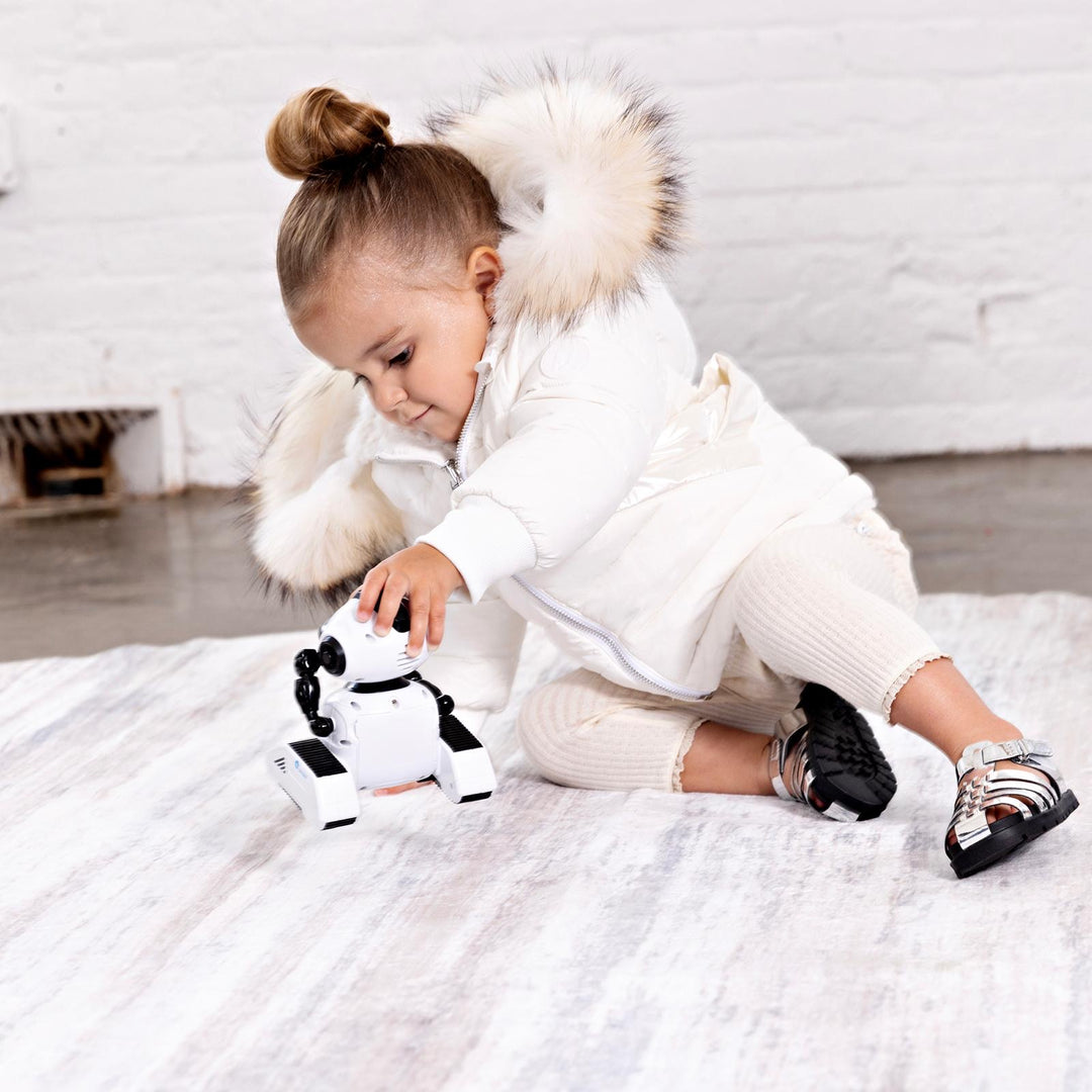 coat reversible fur and puffer sleeve - white