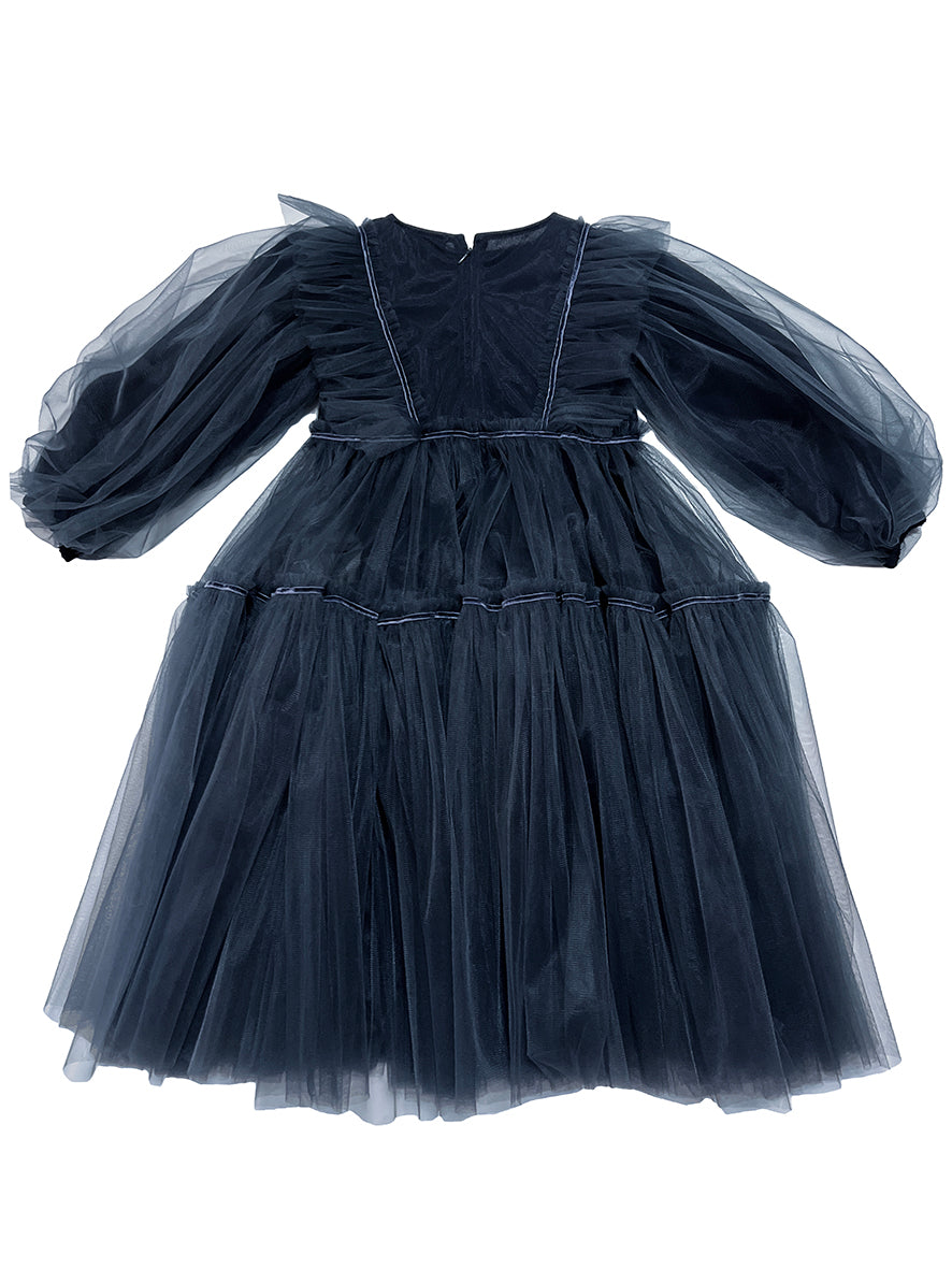 dress tulle tiered trimmed with collar - navy