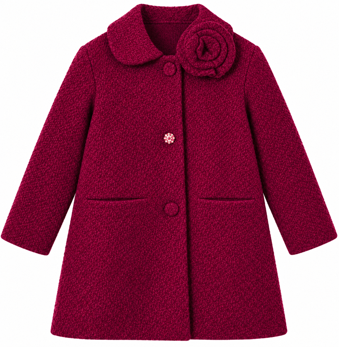 coat textured button down rose detail with collar - burgundy
