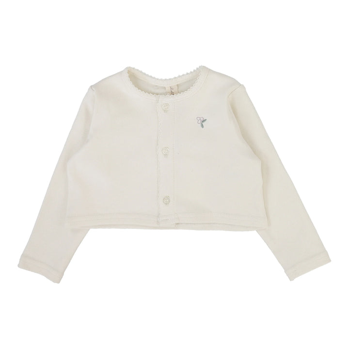top l/s embroidered bud cardigan - cream/pink
