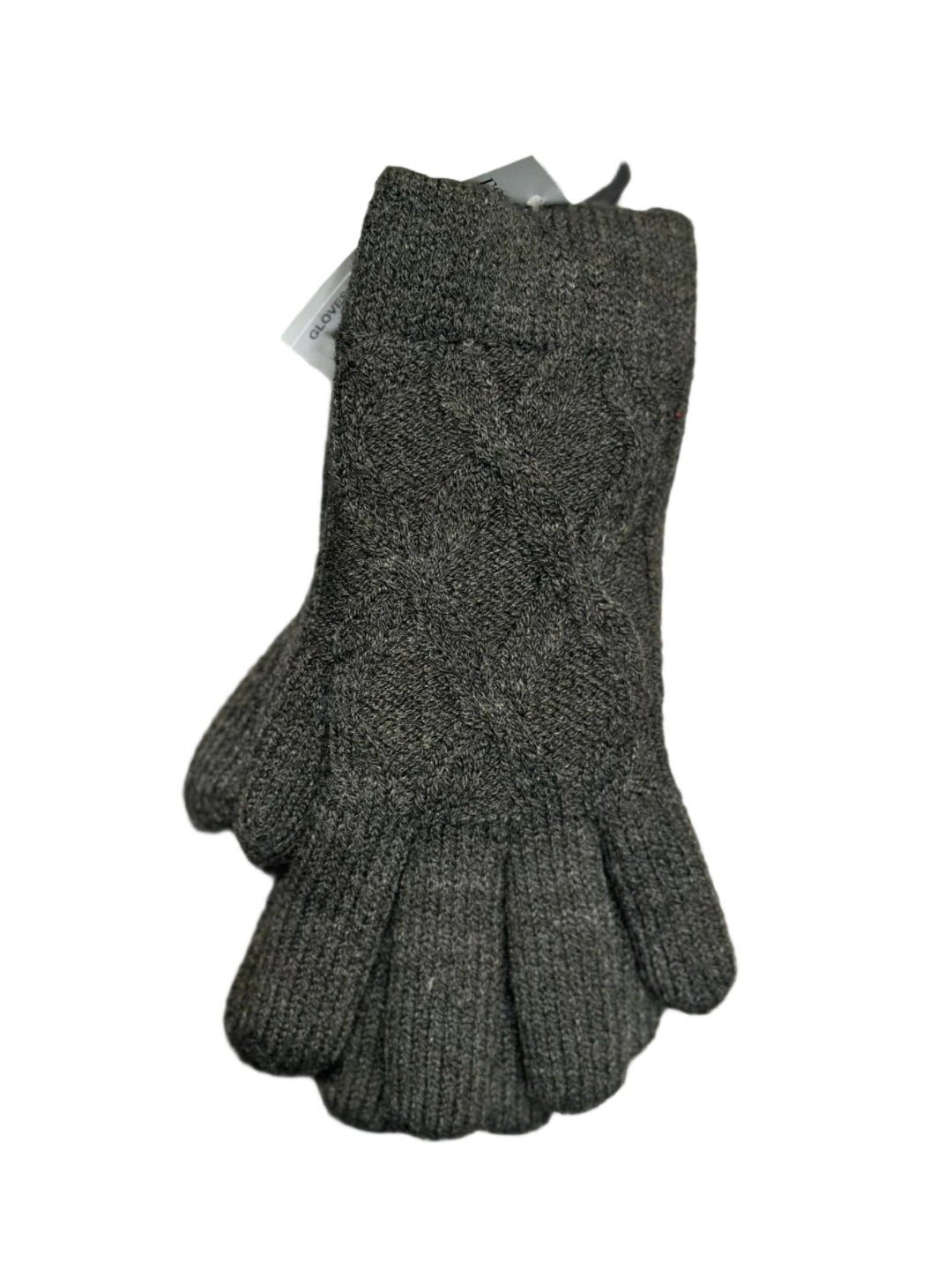 gloves knit cable fur lined - grey