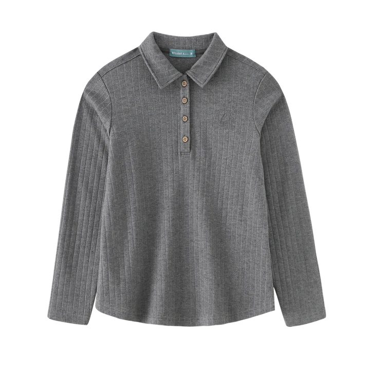 tee l/s ribbed button collar - grey