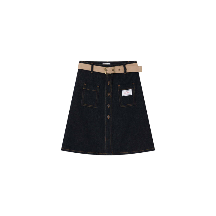 skirt denim button down with tan buckle - denim
