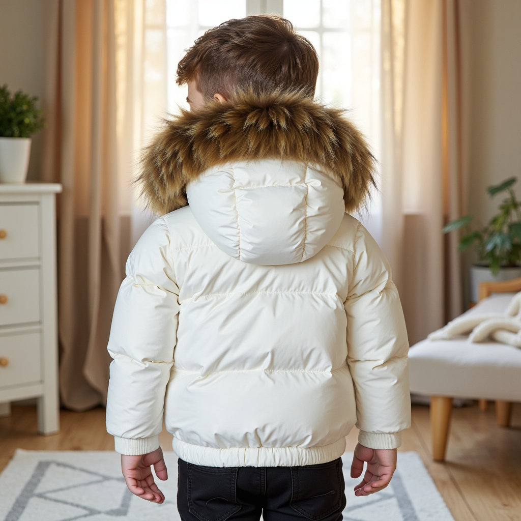 coat knit pockets with fur hood - ivory