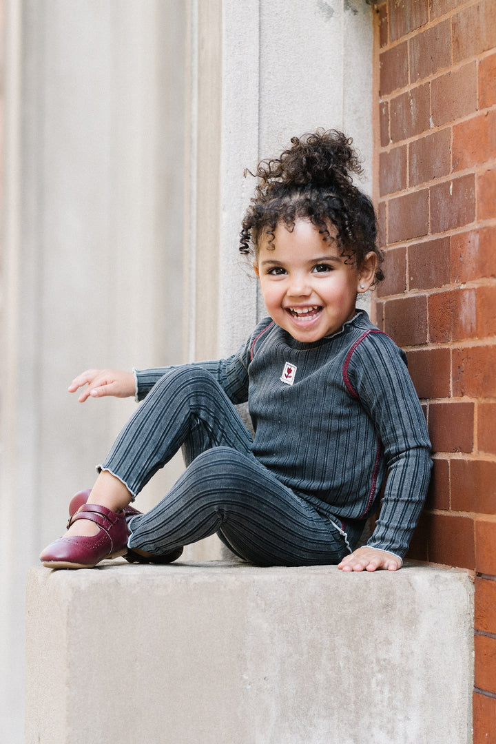 set outfit contrast funnel neck ribbed top and pants - black wash