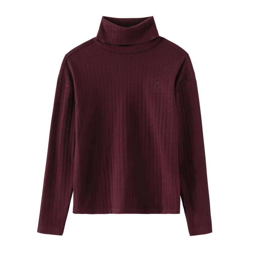 top l/s ribbed turtleneck - burgundy