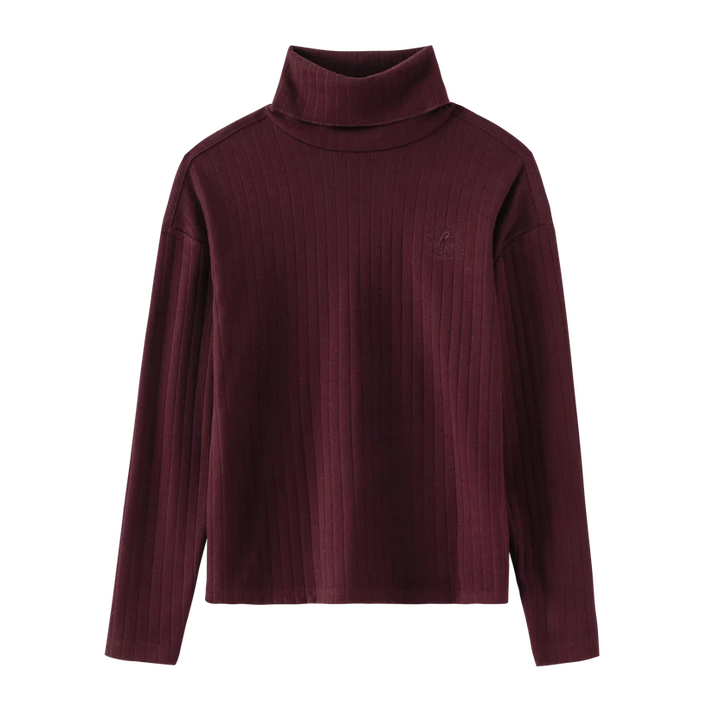 top l/s ribbed turtleneck - burgundy