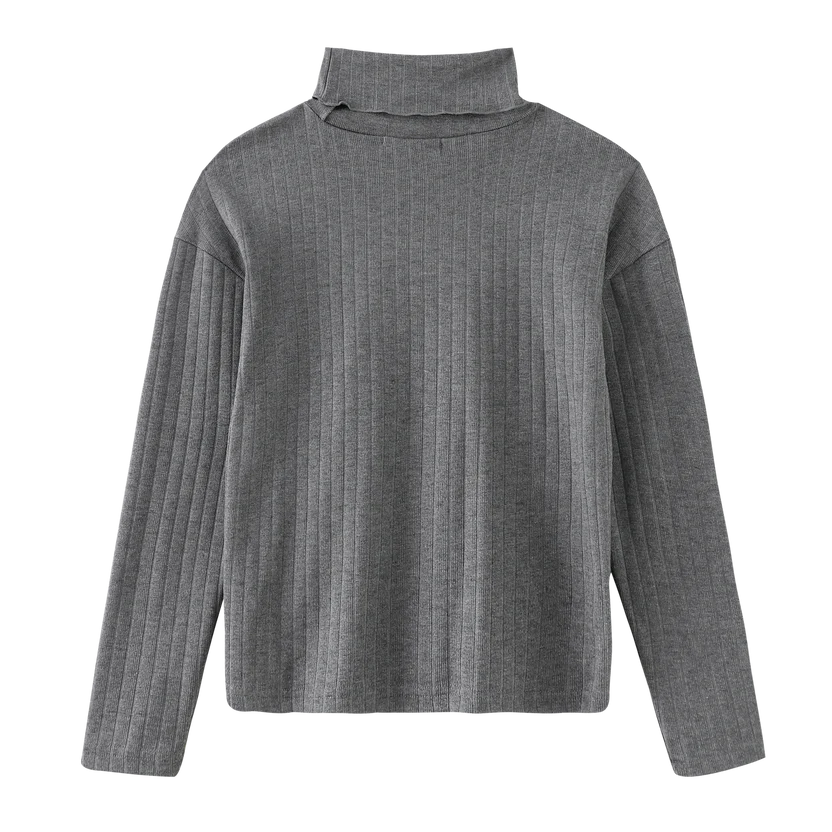 top l/s ribbed turtleneck - grey