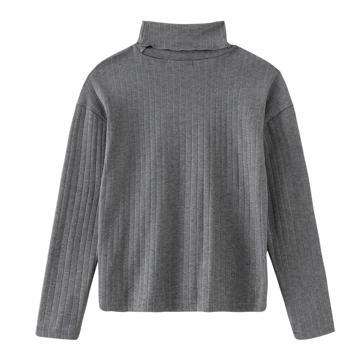 top l/s ribbed turtleneck - grey