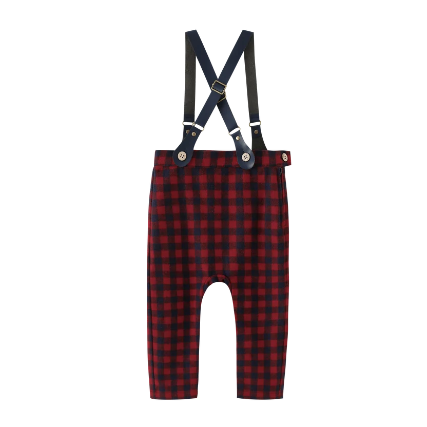 pants plaid suspender - burgundy plaid