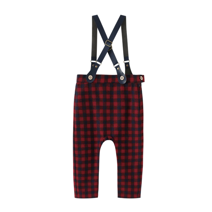 pants plaid suspender - burgundy plaid