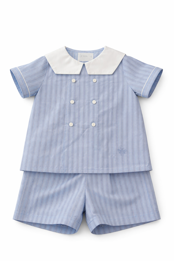 set outfit double button shirt with shorts - blue