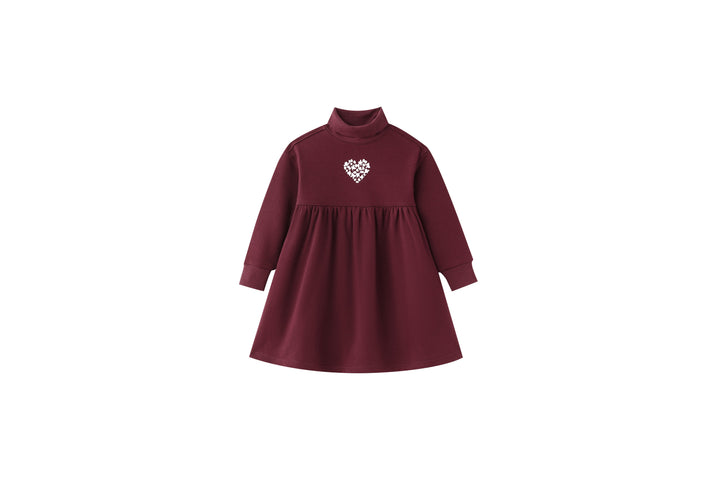 heart icon turtleneck dress - burgundy