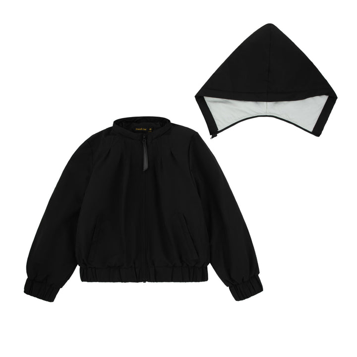jacket smocked detail bomber style with hood - black