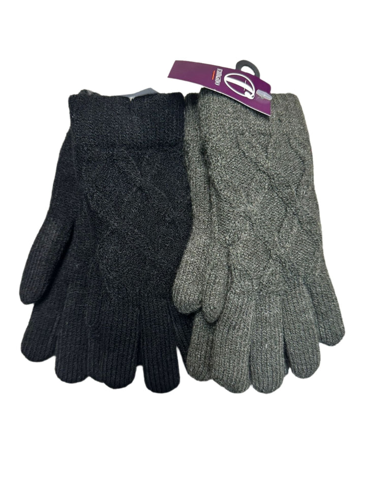 gloves knit cable fur lined - grey