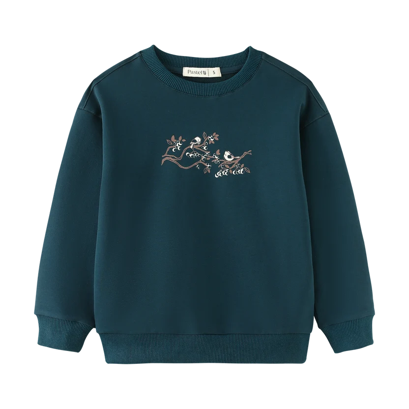 top l/s bird print sweatshirt - teal