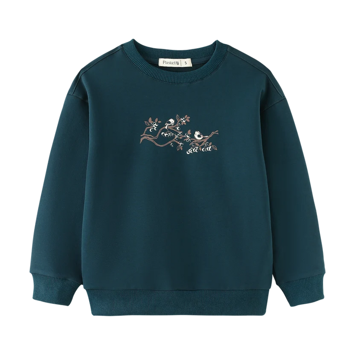 top l/s bird print sweatshirt - teal
