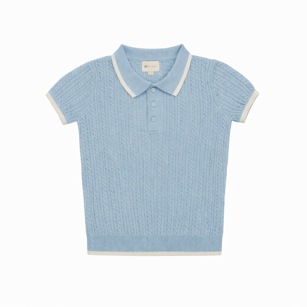 polo s/s knit cable trim - blue/ivory – Lily and Todd