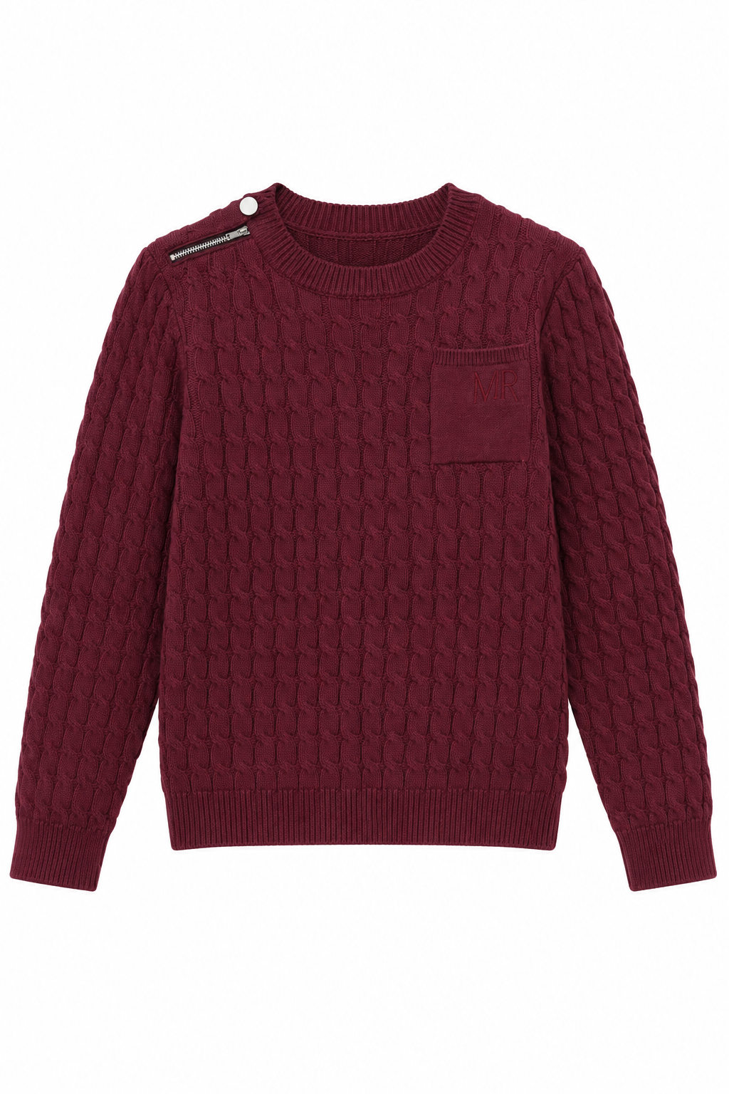 top l/s cable knit zipper sweater - plum