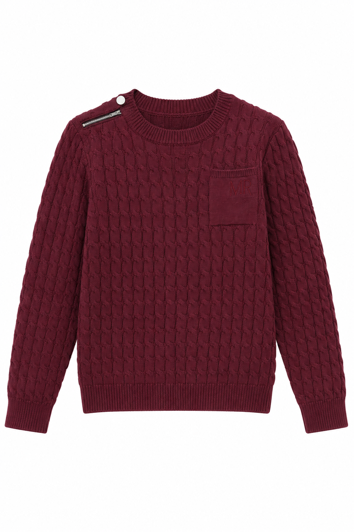 top l/s cable knit zipper sweater - plum