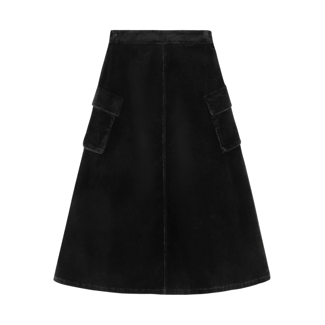 skirt corduroy with side pockets - black
