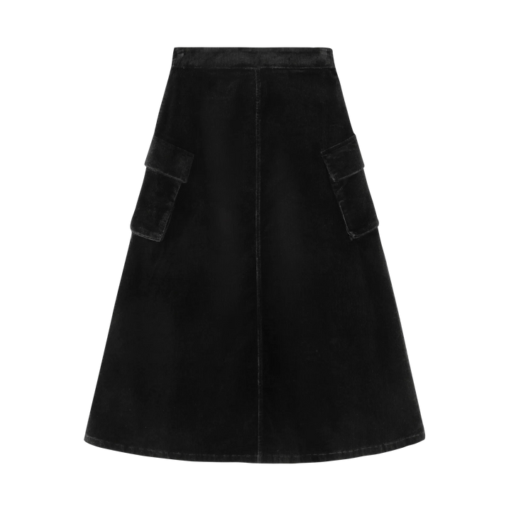 skirt corduroy with side pockets - black