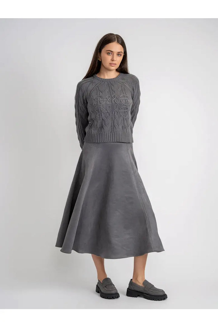 top l/s cable knit rope detail sweater - denim