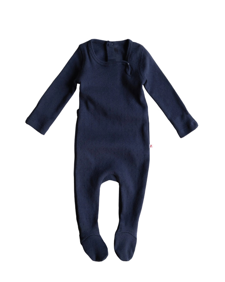 footie pointelle snap with bonnet - navy blue