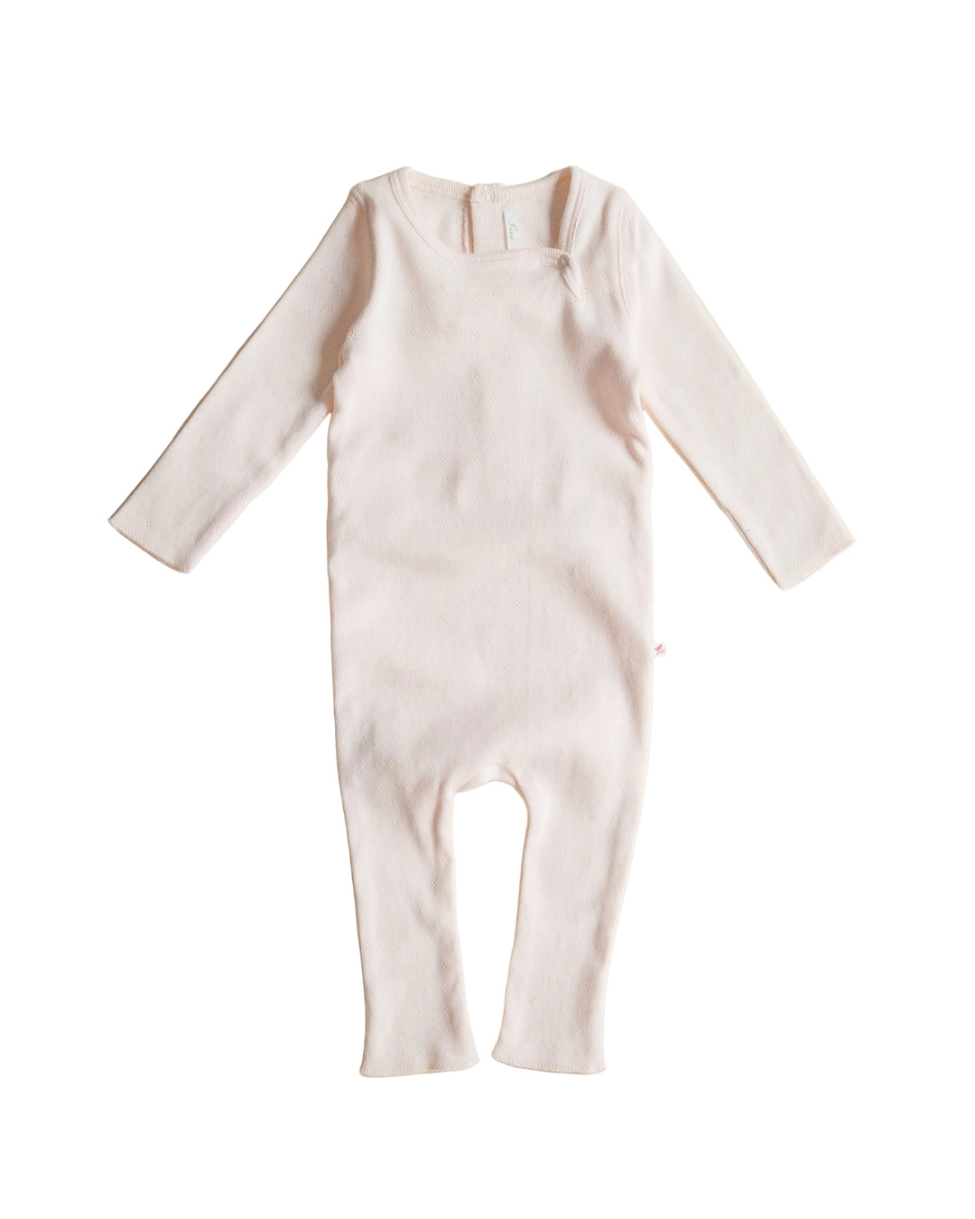 one piece pointelle snap long romper - barely pink