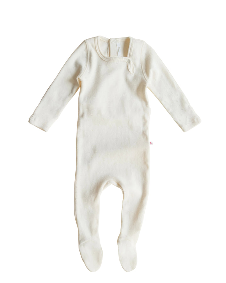 footie pointelle snap with bonnet - ecru