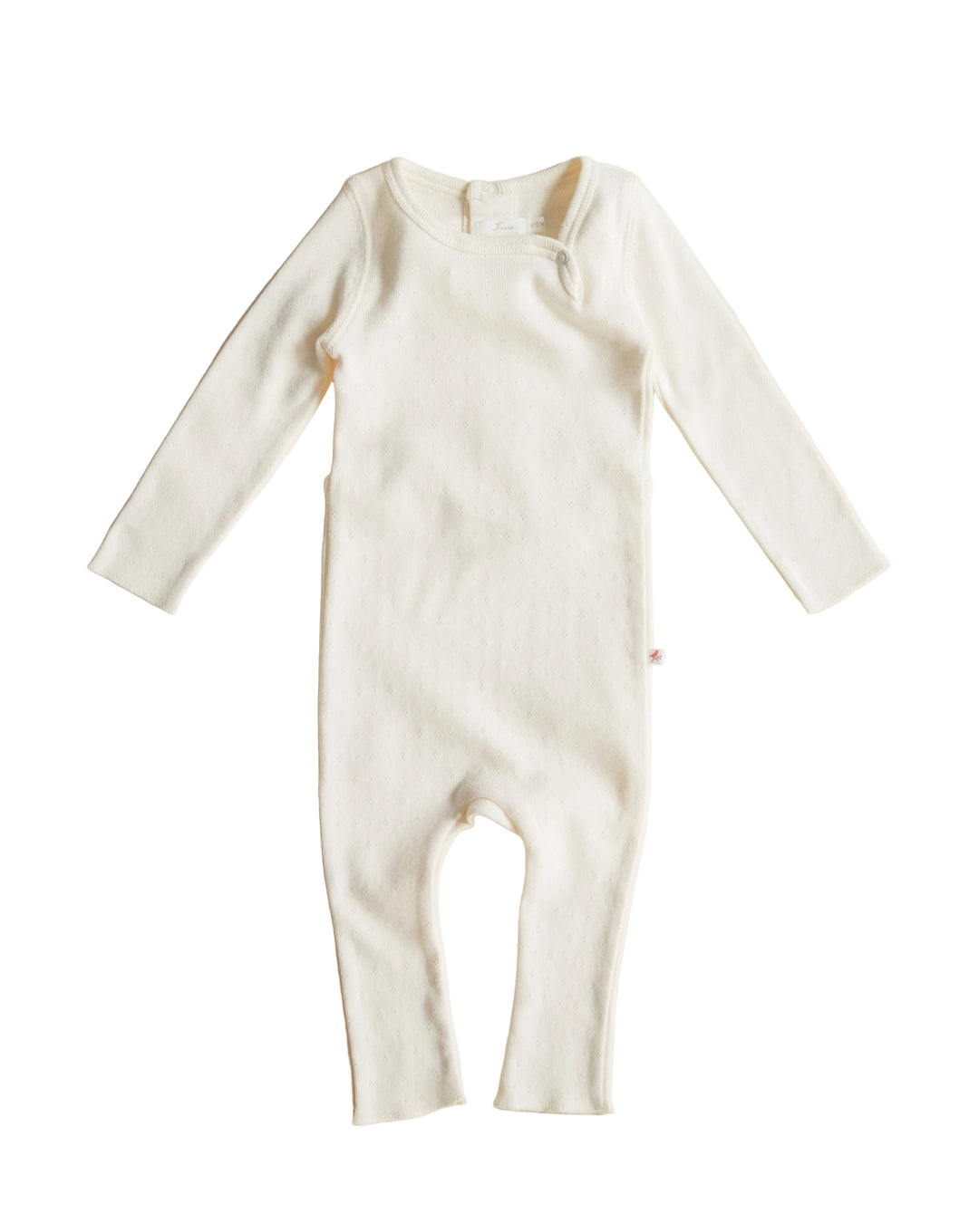 one piece pointelle snap long romper with bonnet - ecru