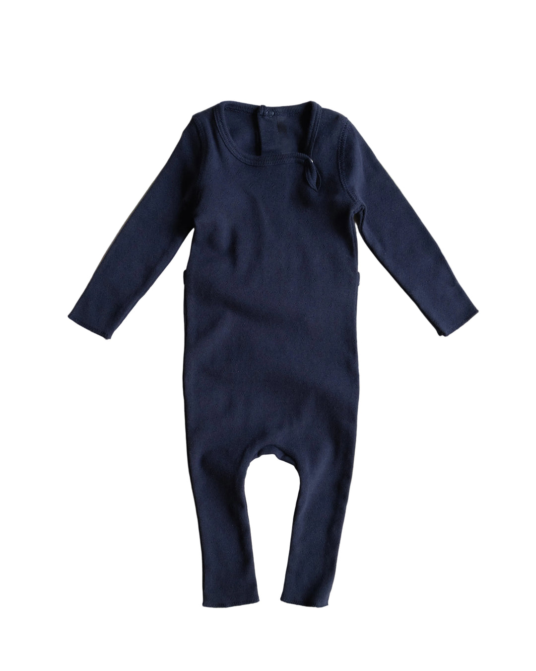 one piece pointelle snap long romper - navy blue