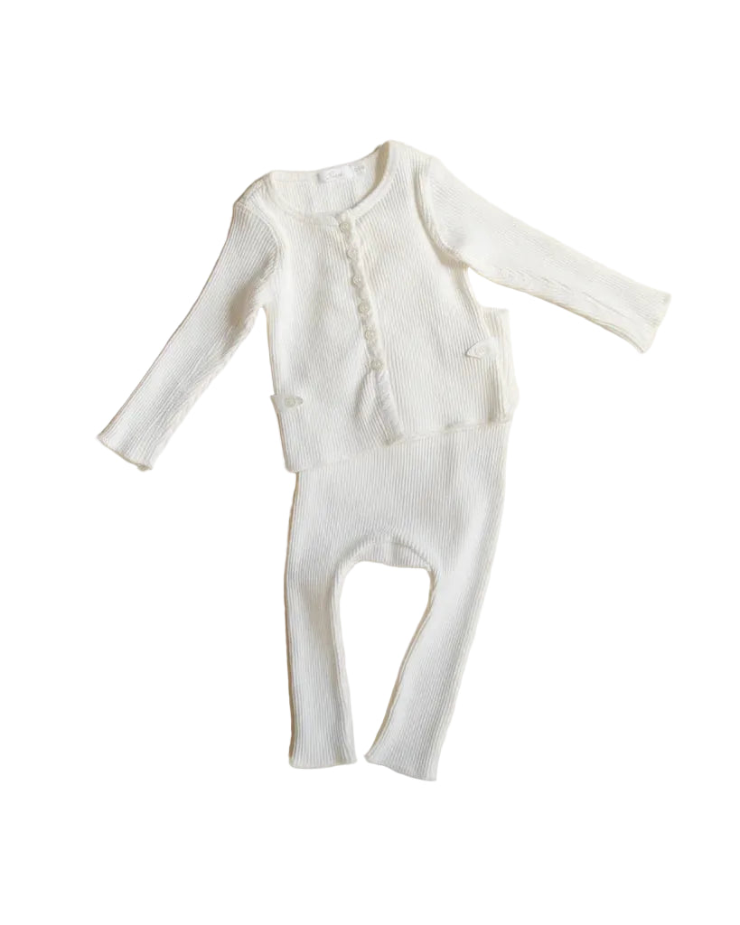 set outfit ribbed slub cardigan and leggings - dove white