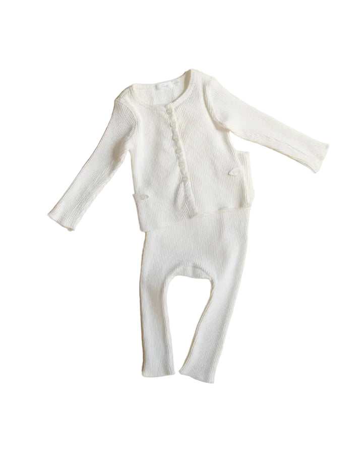set outfit ribbed slub cardigan and leggings - dove white