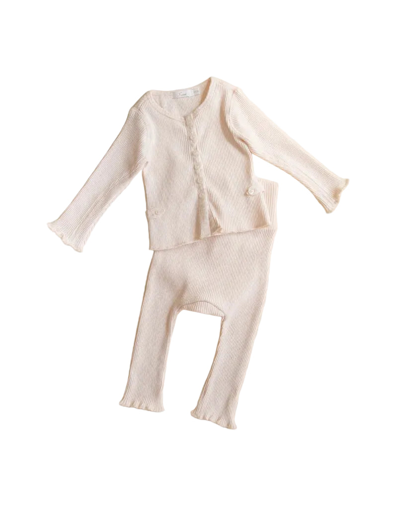 set outfit ribbed slub cardigan and leggings - barely pink
