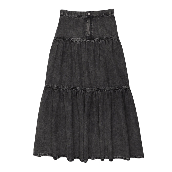 skirt maxi denim tiered - black wash