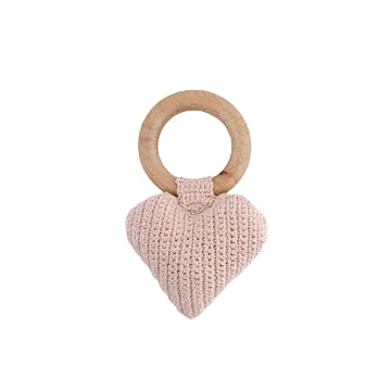 toy teether heart crochet - pink