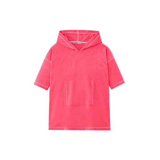 hooded ponch with pocket - coral