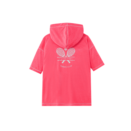 hooded ponch with pocket - coral