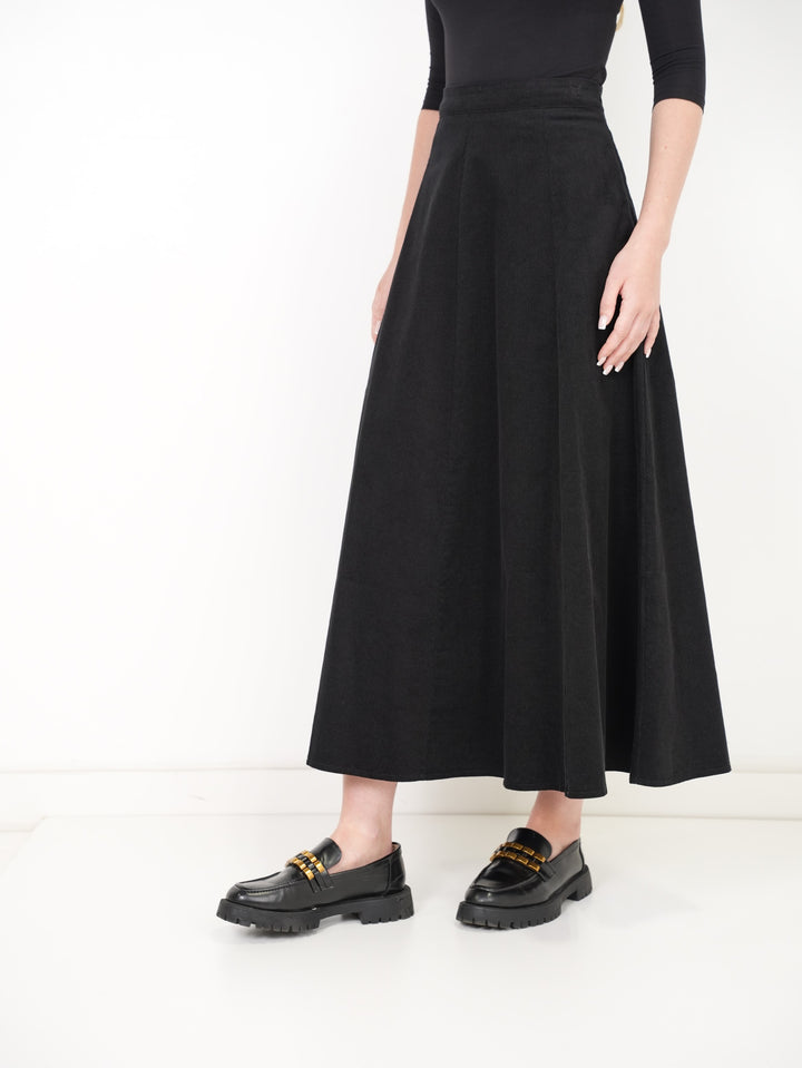 skirt midi circle courdroy - black