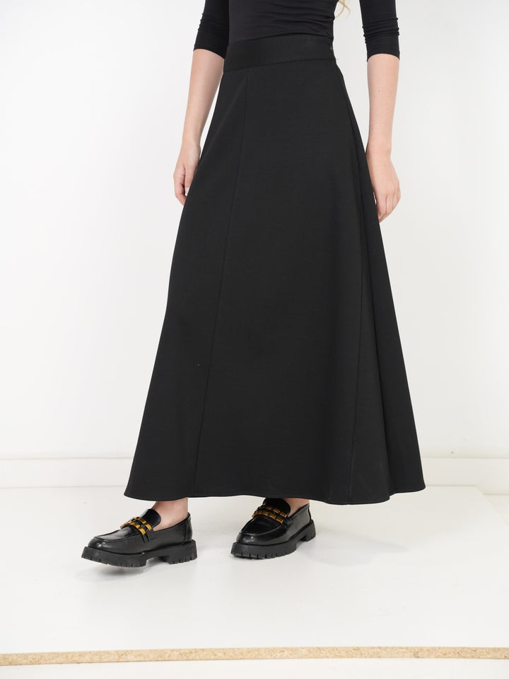 skirt midi with front covered panel - black