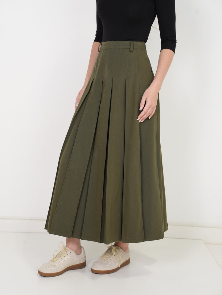 skirt midi pleated - olive