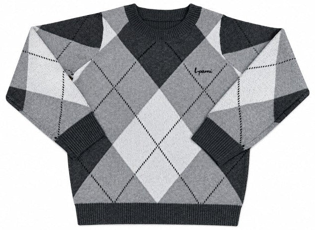 top l/s argyle knit sweater - grey