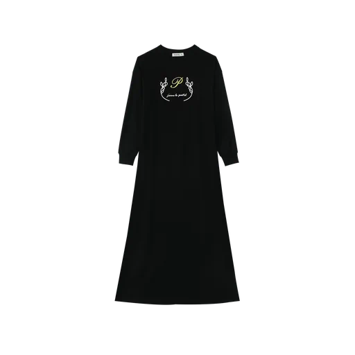 nightgown with center embroidery - black