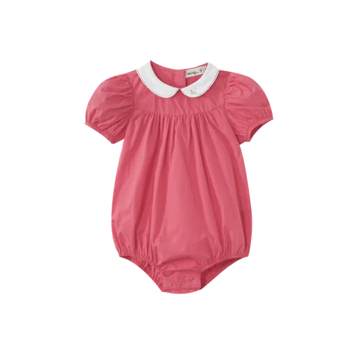 embroidered collar romper - hot pink