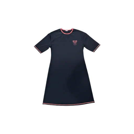 tennis print swim dress long sleeves - black
