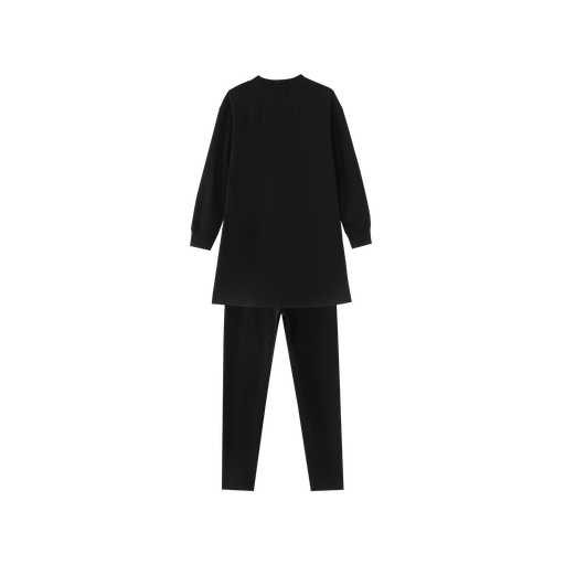 tunic set with center embroidery - black