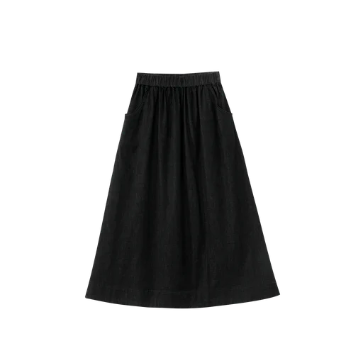 midi skirt with rubber waist - black denim