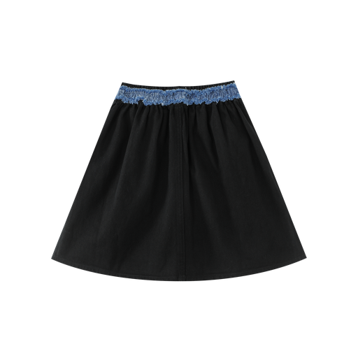 circle skirt with contrasting smocked waist - black