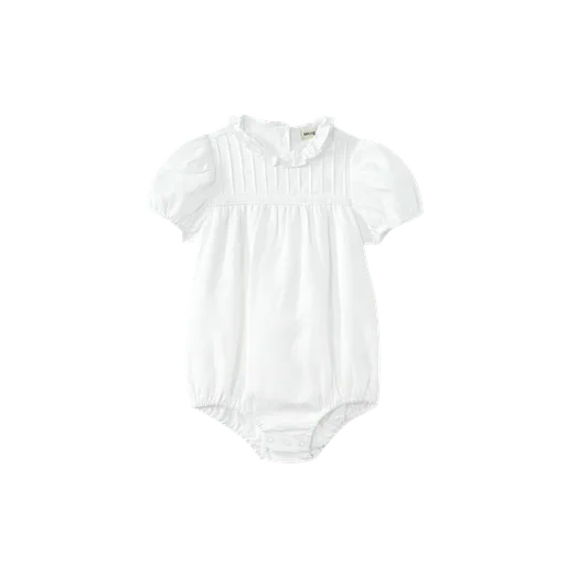 ruffle collar pintuck romper - white